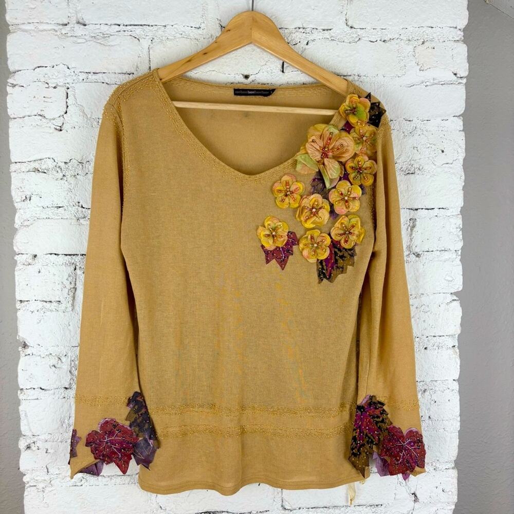 Hazel Hazel Hazel Hazel Floral Embellished Tan Sweater
